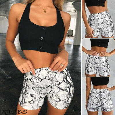 

US Womens Snake Print Shorts Gym Biker Hot Pants Leggings Fitness Casual Sports