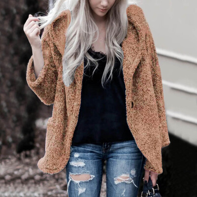 

Roseonmyhand Women Fashion Autumn And Wnter Warm Collar Long Sleeves Plush Hat Jacket