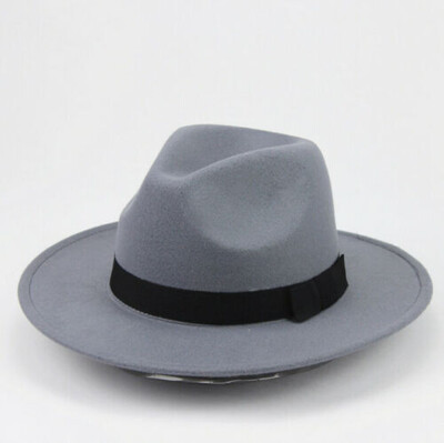 

Vintage Men Women Hard Felt Cap Wide Brim Fedora Trilby Panama