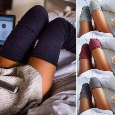 

Womens Plus Size Striped Thigh High Long Socks Sheer Over The Knee Stockings