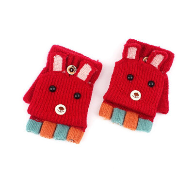 

New Children Winter Warm Knitted Convertible Flip Top Fingerless Candy Color Knit Mittens