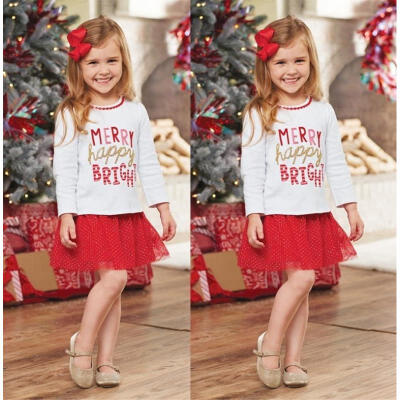 

2pcs Toddler Kids Baby Christmas Clothes Girls Long Sleeve T-shirt TopsSkirt Dress Outfits Set