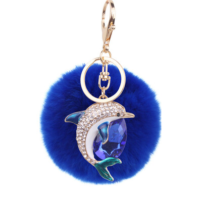 

Rex rabbit hair ball pendant alloy diamond dolphin lady bag car keychain creative