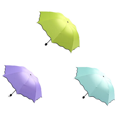 

Women Lady Solid Color Magic Flower Parasol Multifunction Three Folding Anti-UV Sun Rain Umbrella
