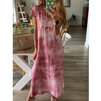 

Plus Size Womens Cotton Summer Short Sleeve Long T-Shirt Ladies Casual Dress