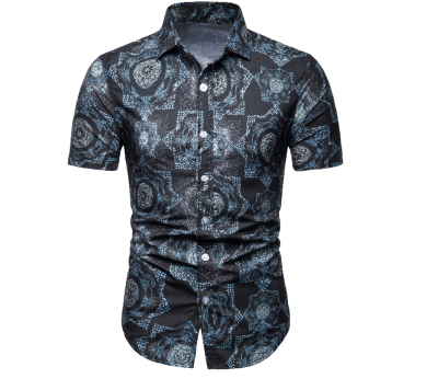 

Mens Summer Casual Floral Plaid Short Sleeve Lapel Shirts T-Shirt Tops blouse