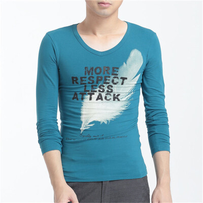 

T-shirt long-sleeved small V-neck cotton tights Korean version of the self-cultivation mens spring