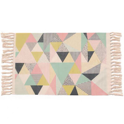 

Gobestart Bohemian Hand-woven Cotton Linen Plant Printing Dyeing Decorative Mat 60X90CM