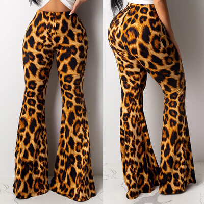 

Fashion Womens Leopard Print Elastic Waist Casual Loose Wide Leg Leggings Pants