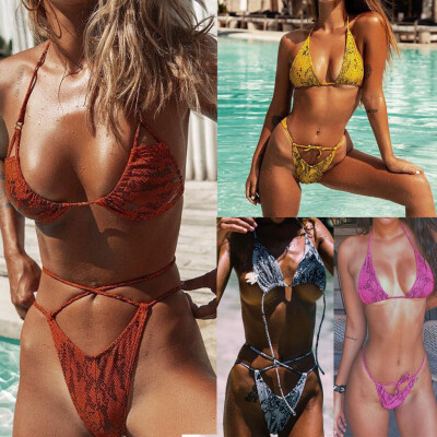 

Roseonmyhand Women Snake Skin Bandage Bathing Suit Bikini Set Holiday Swimwear Swimsuit