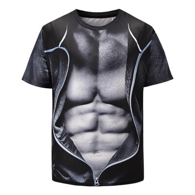 

3D Faux Jacket Muscle Print Short Sleeve T-shirt