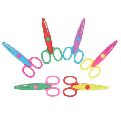 

Greensen 6 Pcs Colorful Plastic Kids Album Hand Safety Paper Decor Edge Cutting Scissors DIY Tool