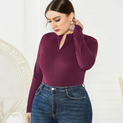 

Roseonmyhand Fashion Women Plus Size Solid Long Sleeve Zipper Tops Coats Bodysuit