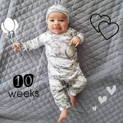 

Newborn Infant Baby Boy Long Sleeve Print Romper Jumpsuit Hat Clothes Outfit Set