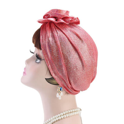 

6 Colors Muslim Women Silk Flower Turban Hijab Hat Stretch Chemo Hats For Hair Accessories