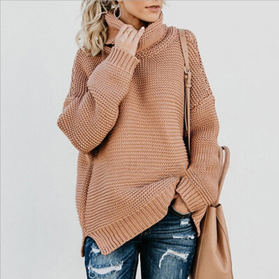 

Womens Casual Long Sleeve Turtleneck Sweater Loose Fit Knitted Pullover Chunky