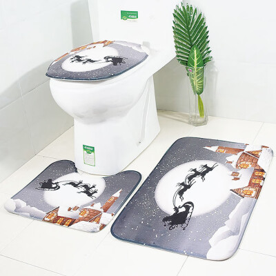 

Siaonvr Christmas Print Toilet Bathroom Mat Three-Piece Floor Mat Carpet Set