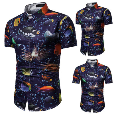 

Tailored Summer Casual Fashion Mens 3D Color Print Trend Color Short-sleeved Shirt Blouse