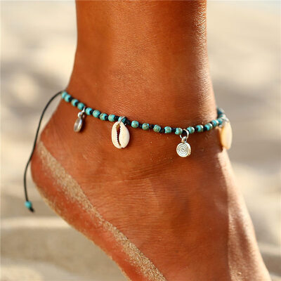 

Europe&the United States simple jewelry handmade knotted shell conch trumpet alloy pendant anklet fashion does not fade foot chain
