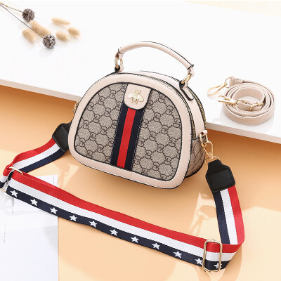 

Summer new old flower semi-circle small bag wide shoulder strap printing contrast color single shoulder diagonal handbag handbag