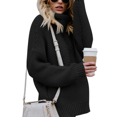 

Sweater Women Autumn Solid Color All-match Fashion Concise Loose Pullovers Elegant Long Sleeve Turtelneck Sweater