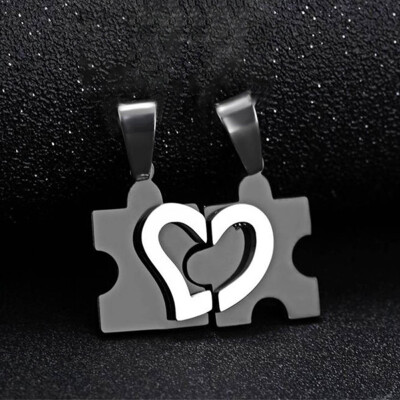 

2019 New 1 Pair Titanium Steel Necklaces Couples Romantic Lovers Pendants Love Heart Puzzle Necklace Pendant For Valentine Gifts