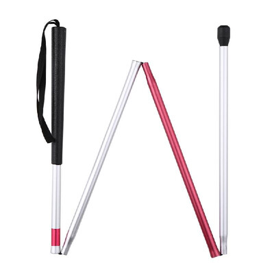 

Foldable 4 Parts Blind Cane Visually Impaired Blind Walking Guide Stick Aluminum Alloy Collapsible Crutch with Reflective Red with
