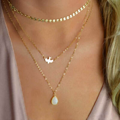 

Cross-border multi-layer necklace handmade round sequin chain peace dove bird drop pendant multi-layer necklace female