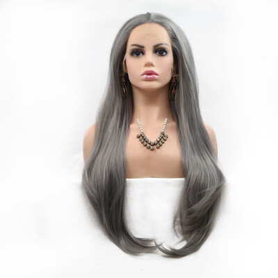 

Amazing Star Lace Frontal Wigs Gray Color Long Straight Hair 13x3 Hand Tied Lace Frontal Hand Tied Synthetic Hair