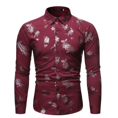 

Mens Long Sleeve Floral Shirt Casual Button Down Print Dress T-shirts