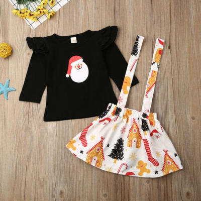 

US Toddler Kid Baby Girl XAMS Clothes Tops T-shirt Santa Claus Bib Skirt Overall