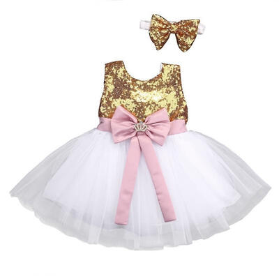 

Princess Baby Flower Girls Sequins Bowknot Party Gown Formal Dress Sleeveless