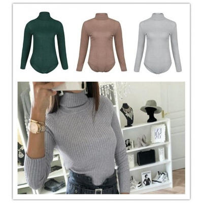 

Hot Women Solid Color High Collar Plain Long Sleeve Bodycon Jumpsuit