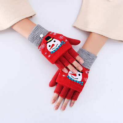 

2020 Half Finger Women Gloves Winter Christmas Elk Snowman Printed Knitted Gloves Warm Fingerless Wrist Mittens Female Gloves