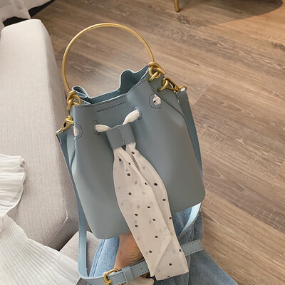 

Ins summer new silk scarf bucket bag in Japan&South Korea new 2019 Korean version 100 lap single shoulder slant bag