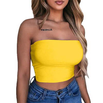 

Women Off Shoulder Elastic Tube Tops Bra Blouse Strapless Bandeau Crop Top Shirt