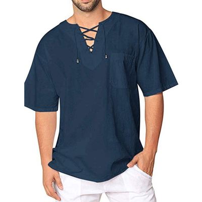 

Mens Half Sleeve Linen Shirt Loose Summer Casual V-Neck Shirts Tops -2XL Tee