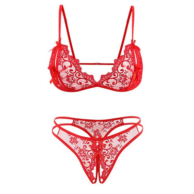 

Ultra-thin Lace Embroidered Bra Panty Set Sexy Lingerie Underwear Women Bikini Suit Seamless Panties Open Crotch Thong Intimates