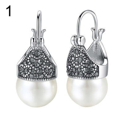 

Women Vintage Cubic Zirconia Inlaid Faux Pearl Pendant Earrings Jewelry Gift