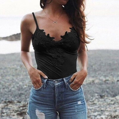 

Womens Summer Embroidered Lace V Neck Sleeveless Solid Camisole