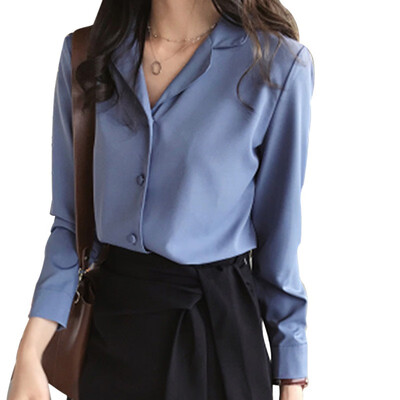 

Women Shirts Blouses Long Sleeve Turn-Down Collar Solid Ladies Chiffon Blouse Tops Office Lady Plus Size Chemise Femme