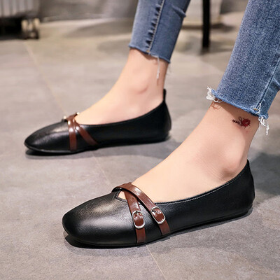 

Bean shoes women 2018 spring&summer new Korean version of flat-bottomed casual Sennvfeng retro grandma shoes shallow womens s
