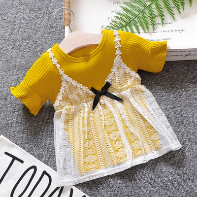 

Summer Casual Baby Girls Short Sleeve Fake 2 Piece Mesh Dress Kids Toddler Princess Sundress