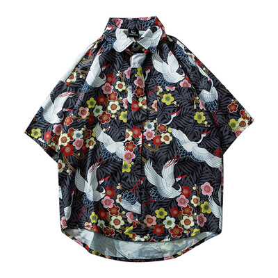 

Tailored Summer Mens Print Shirts Casual Short Sleeve Beach Tops Loose Casual Blouse