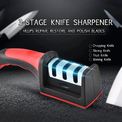 

Kitchen Knife Sharpener 3 Stage Steel Ceramic Coated Kitchen Sharpening Tool Helps Repair&Polish Blades