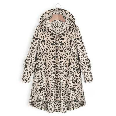 

Women Winter Leopard Coat Ladies Fleece Hooded Jacket Parka Outwear Overcoat