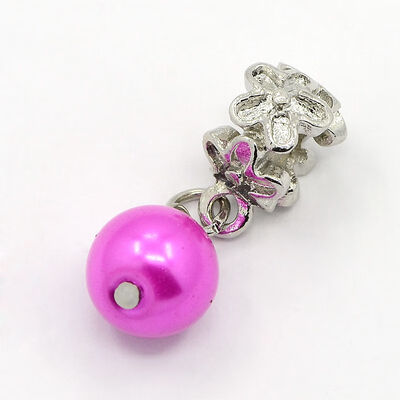 

Platinum Plated Alloy Round Acrylic European Dangle Beads Magenta 28mm Hole 5mm