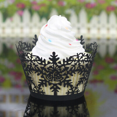 

〖Follure〗24Pcs Christmas Hollow Lace Cup Cake Paper Case Wraps Cupcake Wrapper Black