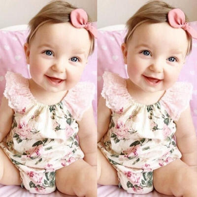 

0-2Y Baby Girls One Piece Lace Short Sleeve Floral Romper Suit Jumpsuit Outfits