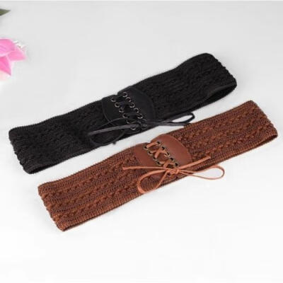 

New retro elastic buckle belt ladies bow wide elastic belt 2 color